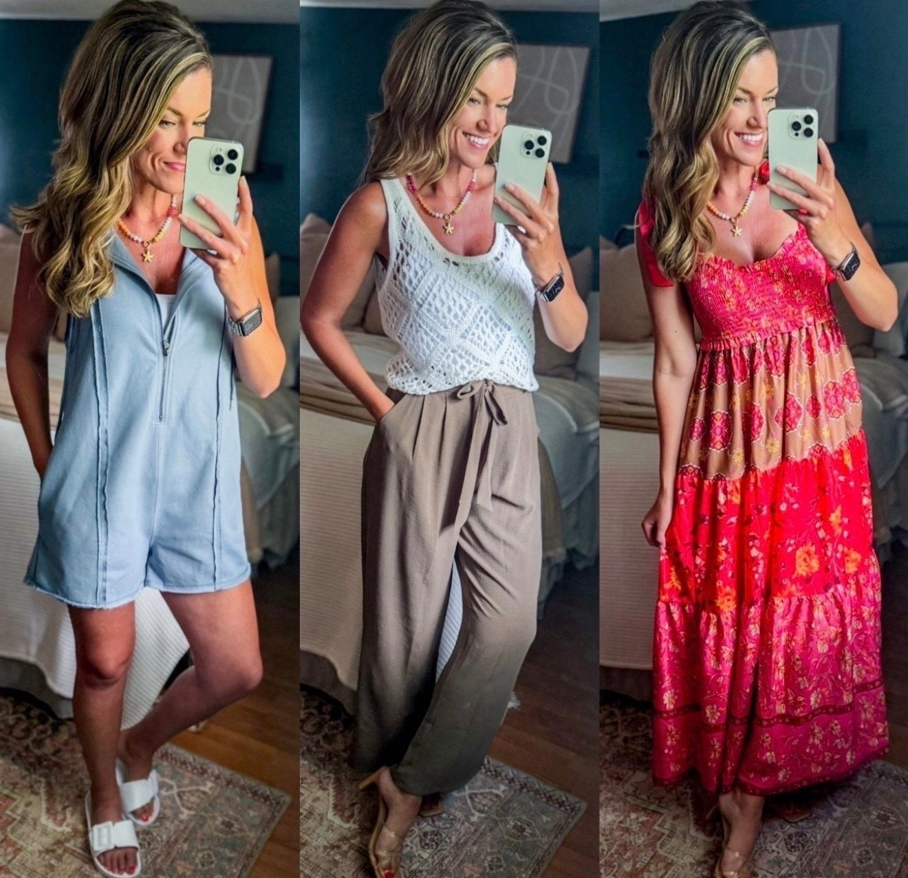 Thanks, it’s from Amazon. 
Romper/ small (runs oversized)
White top/ small (would prefer XS)
Trousers/ medium 
Dress/ small #LTKStyleTip
