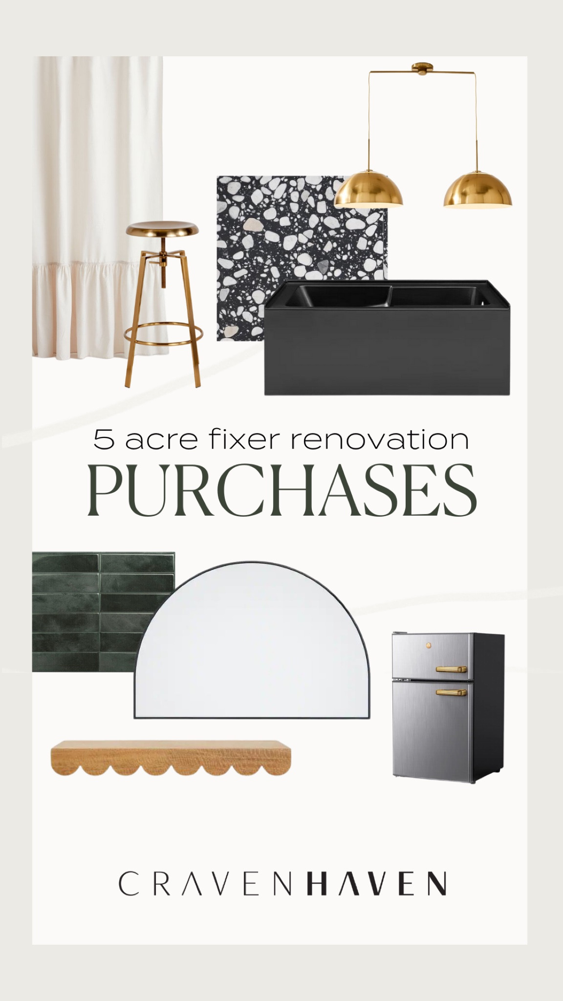 Most recent purchases for our 5-acre fixer renovation! Peel and stick tile, gold bar stool, arch mirror, scalloped shelf 

#LTKFind #LTKhome #LTKsalealert