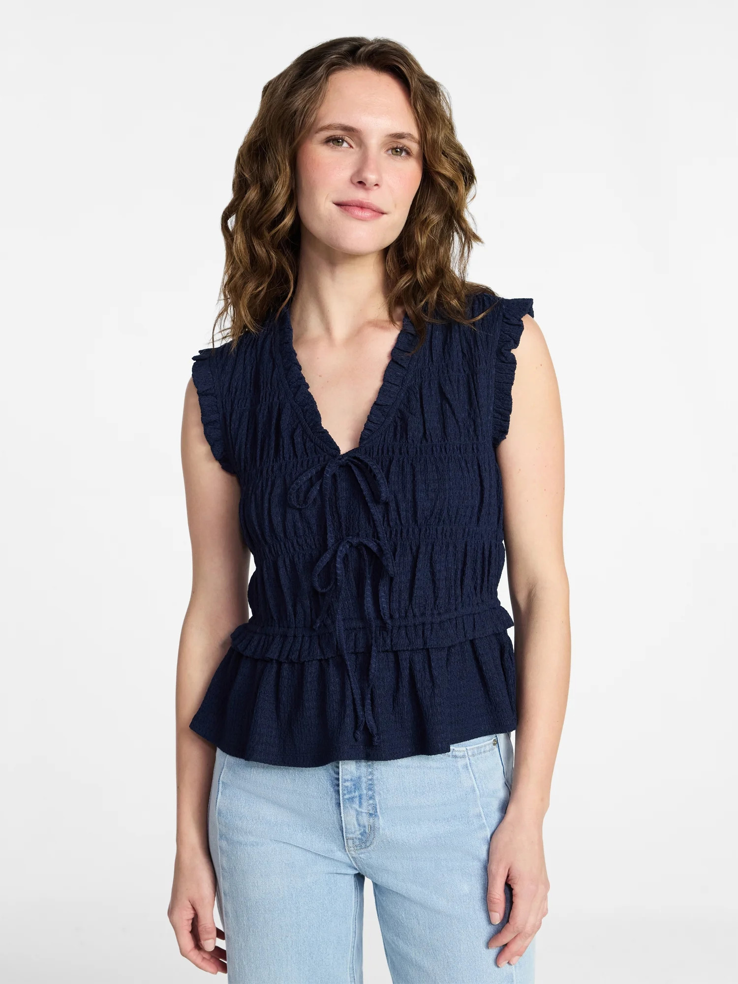 Time and Tru Women's Textured Tie Front Top, Sizes XS-XXXL | Walmart (US)