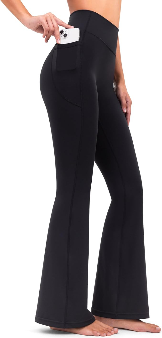 YUNOGA Flare Leggings for Women with Pockets 32" Inseam High Waisted No Front Seam Buttery Soft G... | Amazon (US)