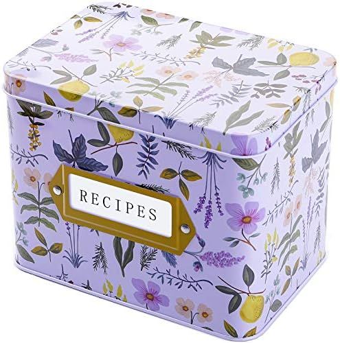 WUWEOT Recipe Card Box, Tin Recipe Organizer Decorative Garden Floral Gift Box (6.3"x4.3"x5") | Amazon (US)