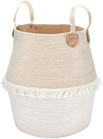 Rope Basket Woven Storage Basket - Laundry Basket Large 16 x 15 x 12 Inches Cotton Blanket Organi... | Amazon (US)
