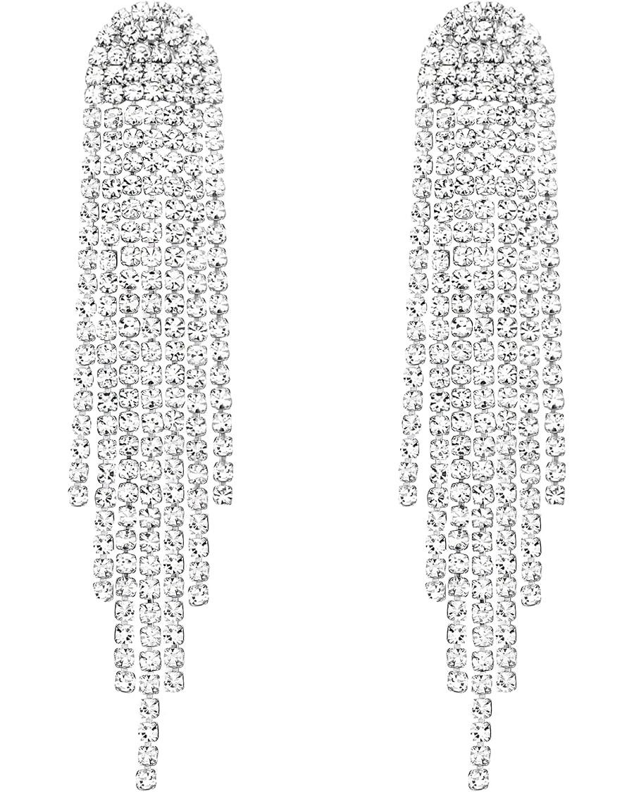 SELOVO Rhinestone Crystal Tassel Long Sparkle Dangle Earrings 2.8"/3.3" Wedding Party Dangling Ea... | Amazon (US)