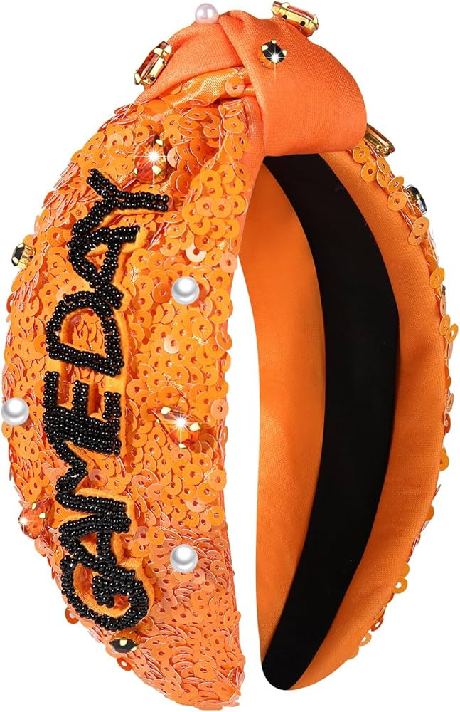 Game Day Knotted Headband for Women Pearl Rhinestone Jeweled Wide Knot Headband Football Baseball... | Amazon (US)