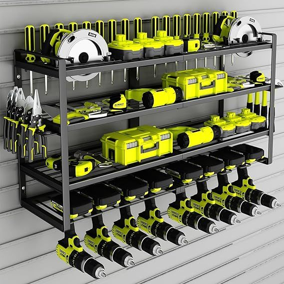 KAFAHOM Power Tool Organizer-8 Drill Holder Wall Mount,4 Layer Heavy Duty Metal Power Tool Storag... | Amazon (US)