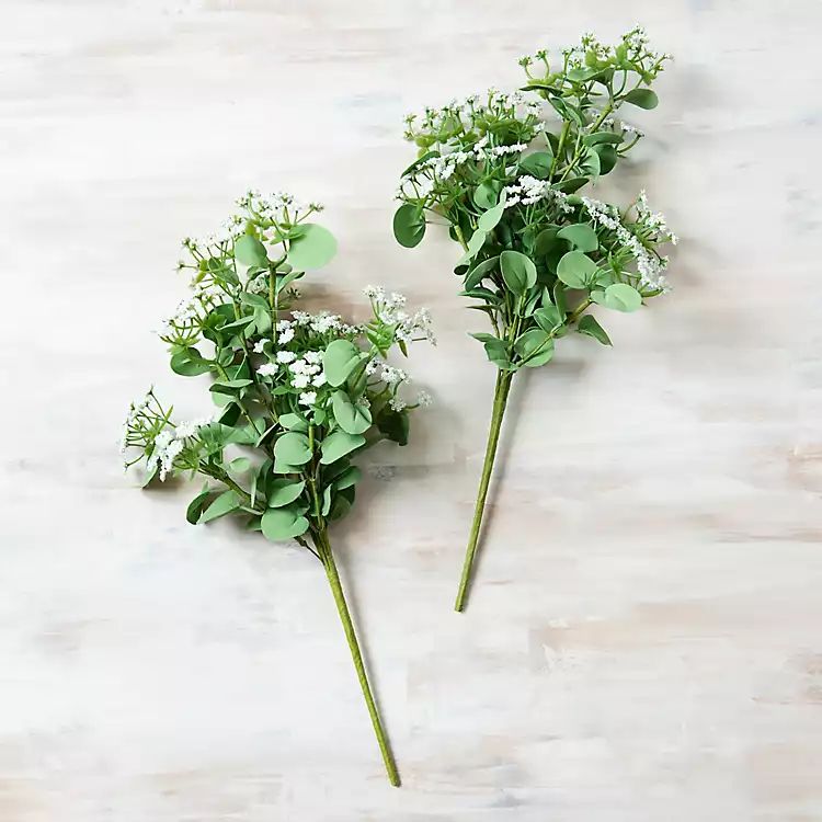 White Floral Buds and Greenery Stems, Set of 2 | Kirkland's Home