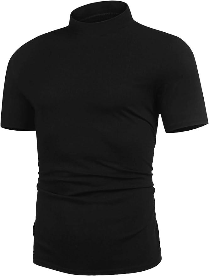 Poriff Mens Casual Basic Turtleneck T Shirt Slim Fit Pullover Lightweight Short Sleeve Tops | Amazon (US)