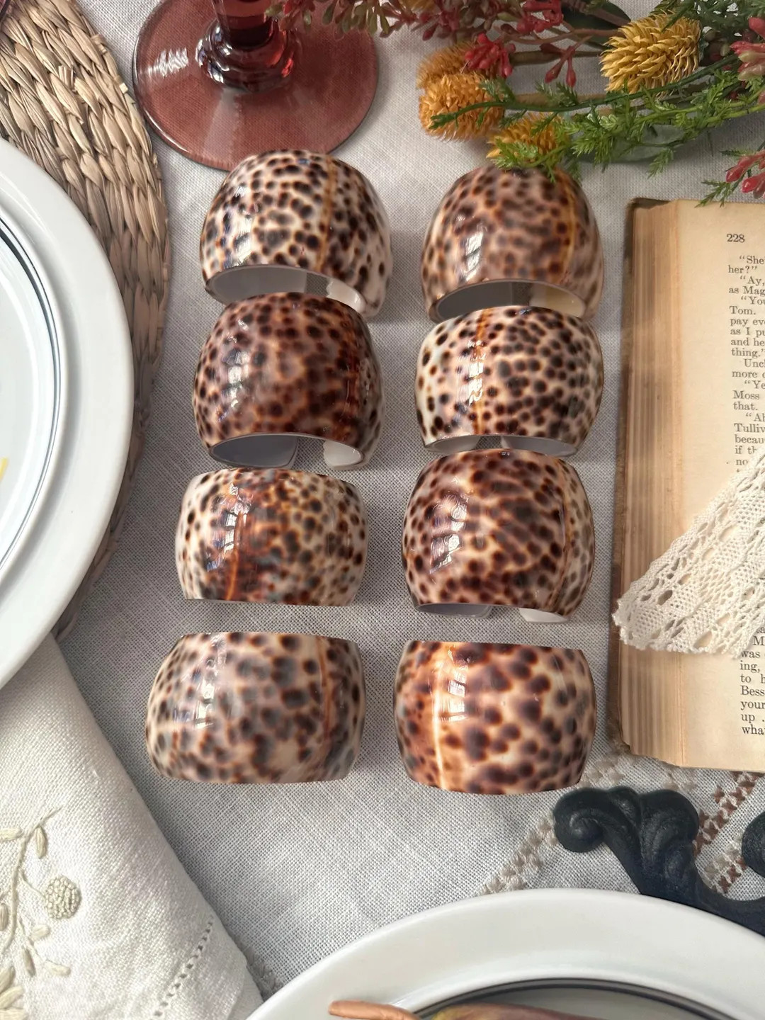 Cowrie Napkin Rings Tiger Sea Shell Napkin Ring Set - Etsy | Etsy (US)