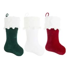 Holiday Time Christmas Decor Velvet Stockings Green, White and Red with White Cuff Set of 3, 20 i... | Walmart (US)