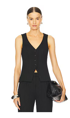 Amanda Uprichard x REVOLVE Carnegie Vest in Black Ivory Pinstripe from Revolve.com | Revolve Clothing (Global)