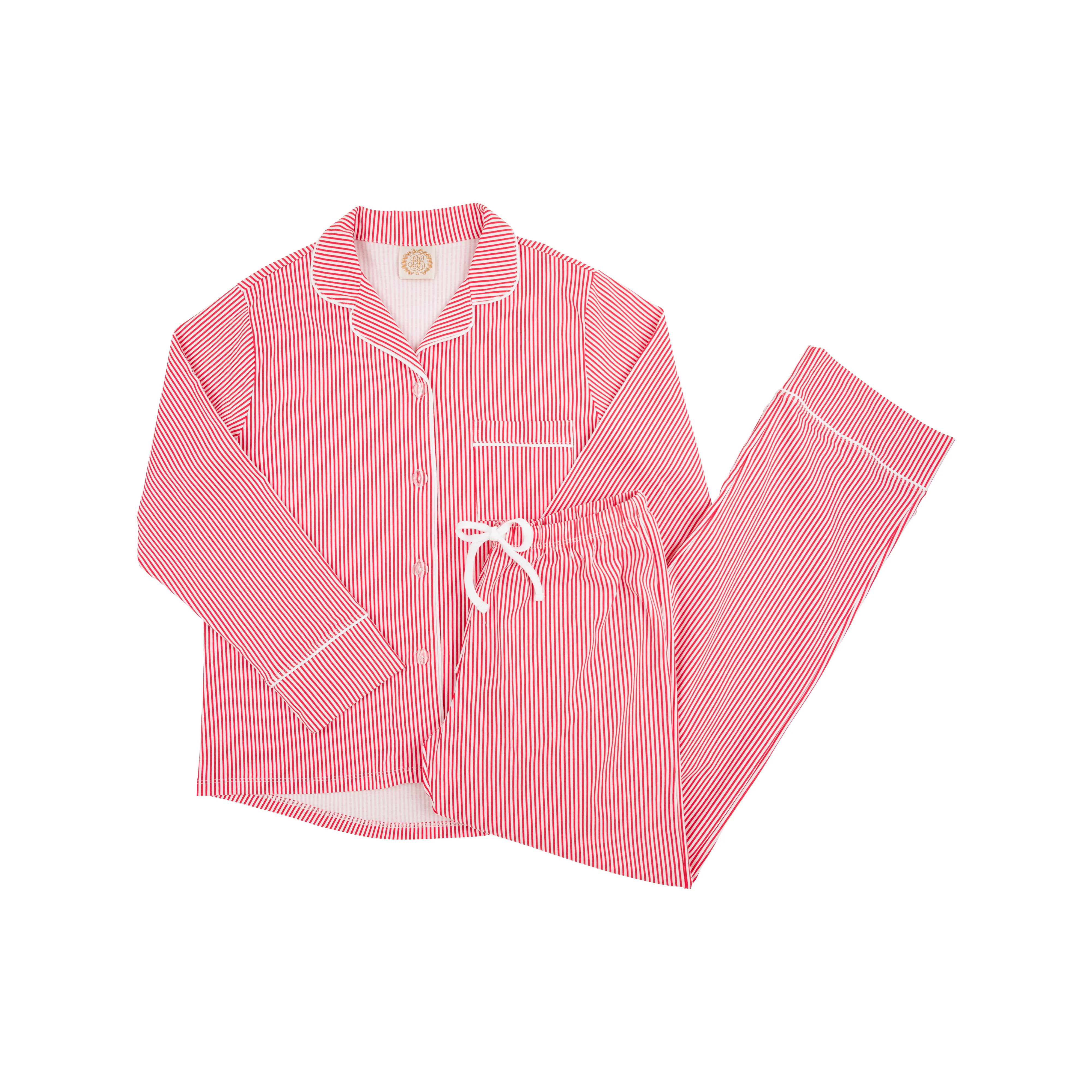 Let Me Lounge Set (Women's) - Richmond Red Stripe with Worth Avenue White Piping | The Beaufort Bonnet Company