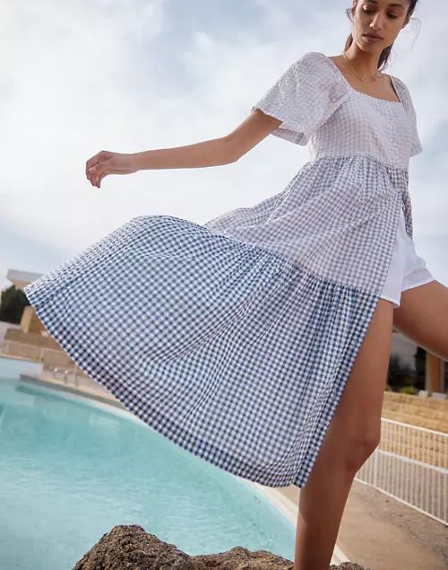 Patchwork Gingham Button-Front Tiered Midi Dress | Madewell