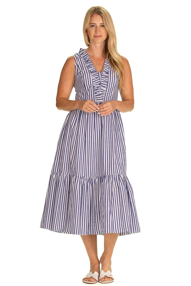 The Delphine Dress in Bright Blue Stripe | Duffield Lane