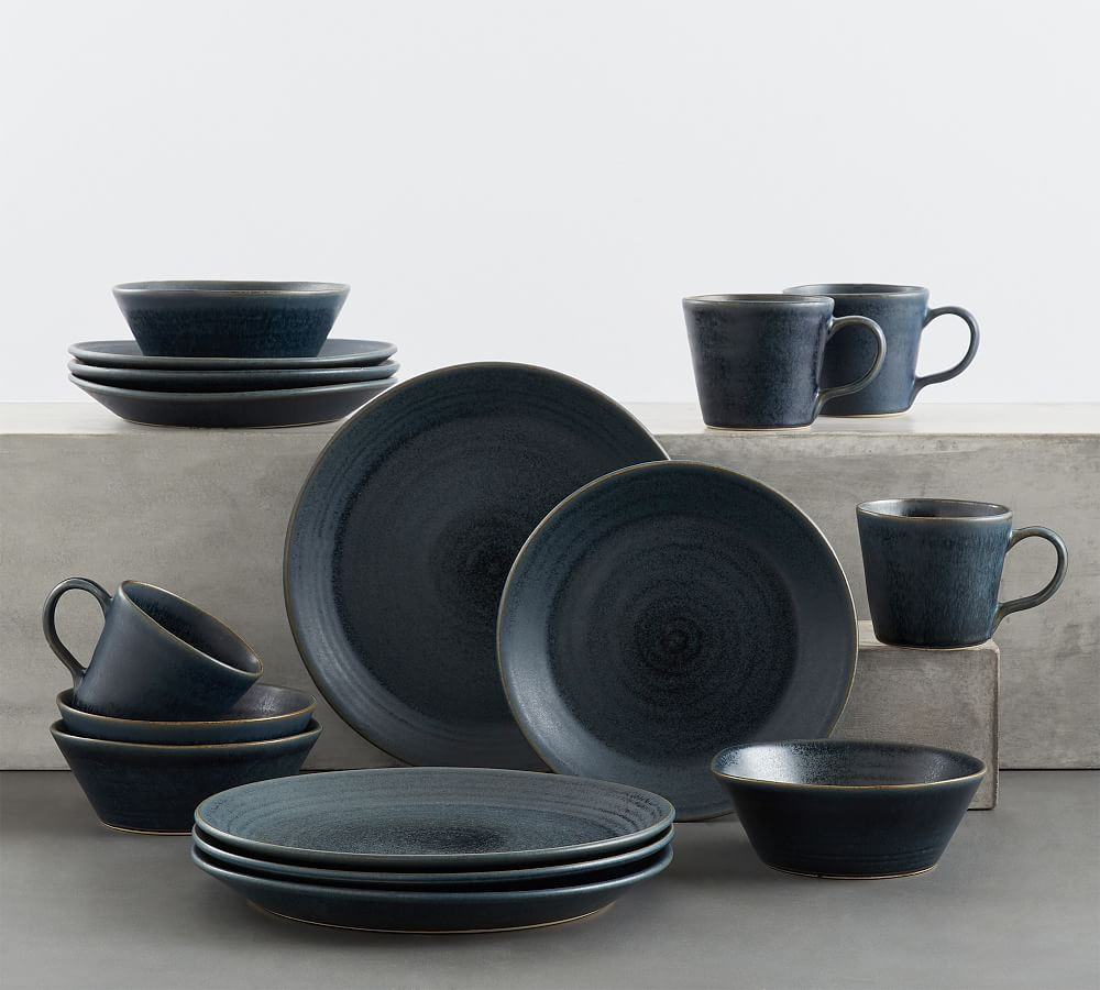 Larkin Reactive Glaze Stoneware 16-Piece Dinnerware Set | Pottery Barn (US)