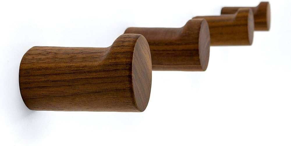 Natural Wooden Wall Mounted Hooks - Pack of 4 - Modern - Handmade Decorative Wood Pegs Minimalist... | Amazon (US)