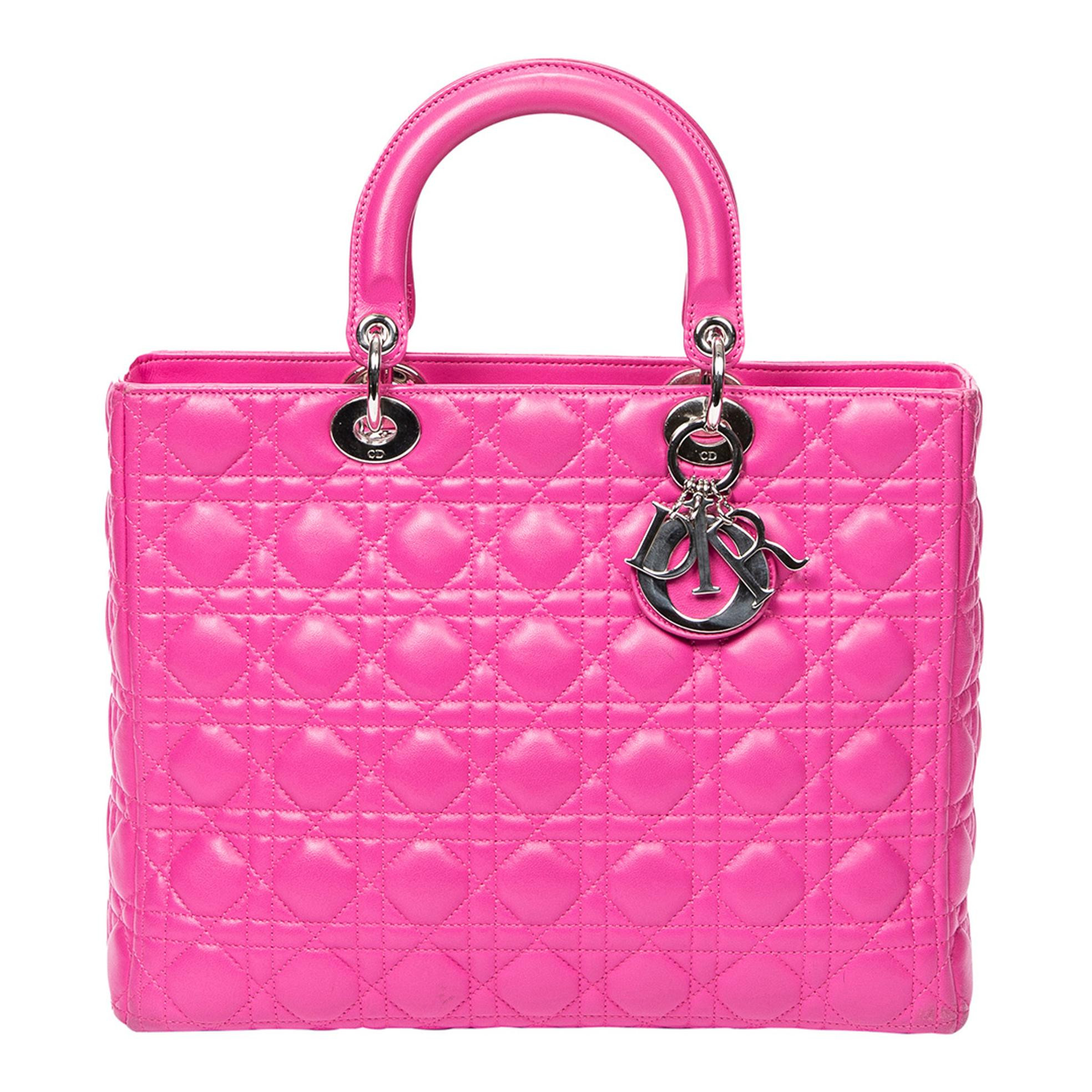 Fuchsia Pink Large Lady Dior Shoulder Bag | BrandAlley