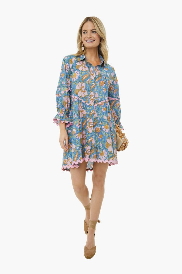 Denim Blue Floral Block Print Raglan Shirt Dress | Juliet Dunn | Tuckernuck (US)