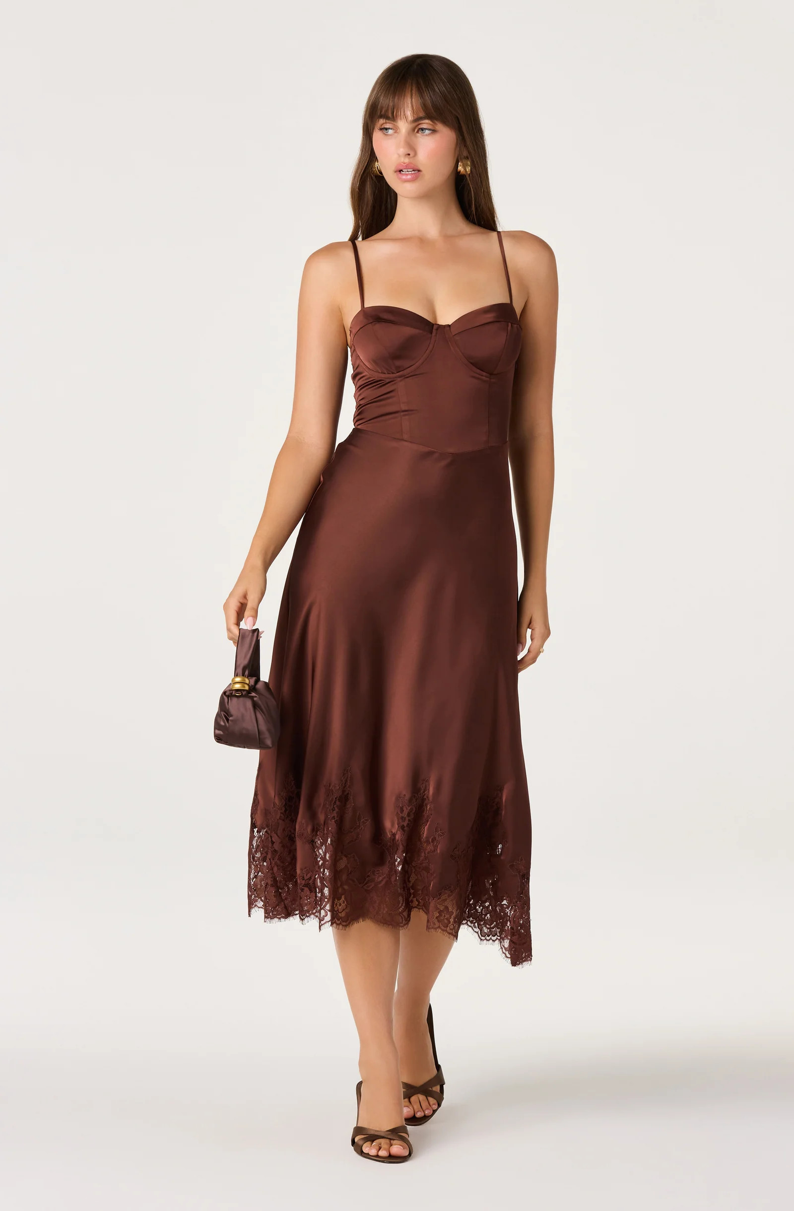 Abrianna Bustier Satin Midi Dress - Brown / XS | ASTR The Label (US)