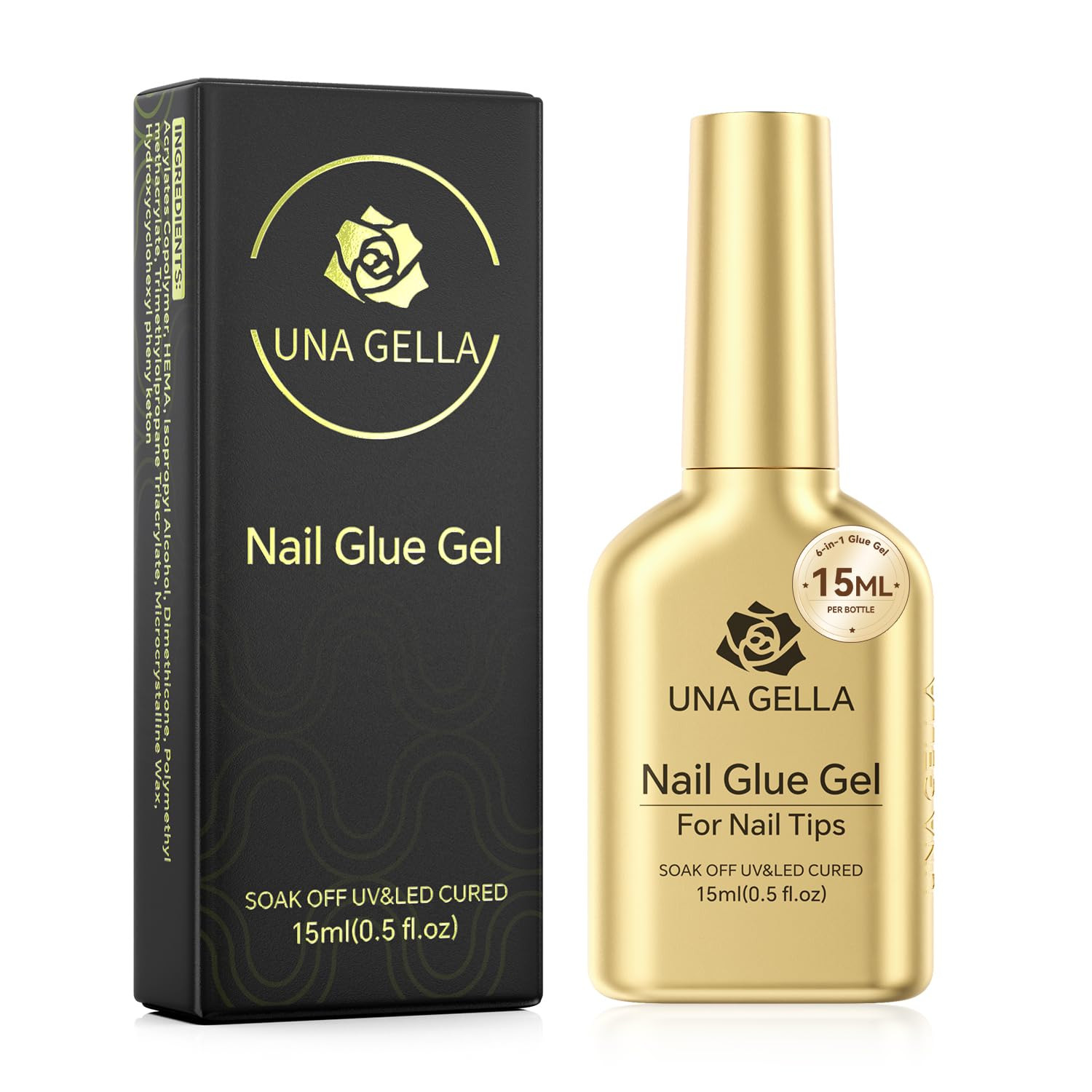 UNA GELLA 6 in 1 Gel Nail Glue for Clear Acrylic Nails Tips, 15ml UV Nail Glue Long Lasting Super... | Amazon (US)
