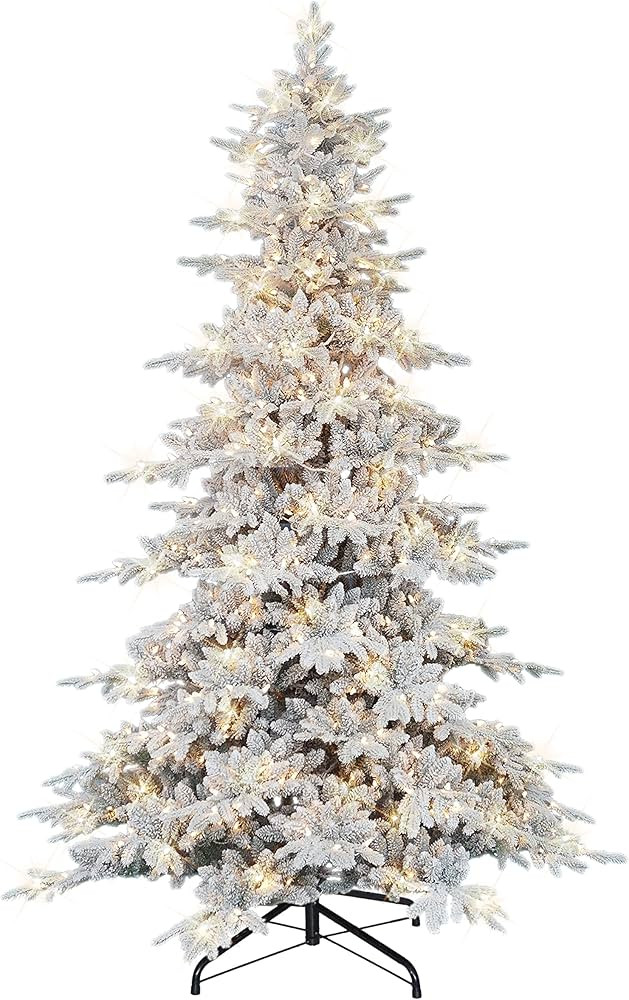 9 ft Pre-lit Flocked Utah Fir Tree, 3077 PE/PVC Tips, 800 UL Clear Incandescent Lights | Amazon (US)