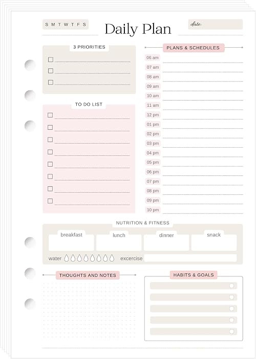 A5 Daily Planner Inserts, 100 Sheets / 200 Pages, 100 GSM Thick Paper, 6-Hole Punched Daily Plann... | Amazon (US)