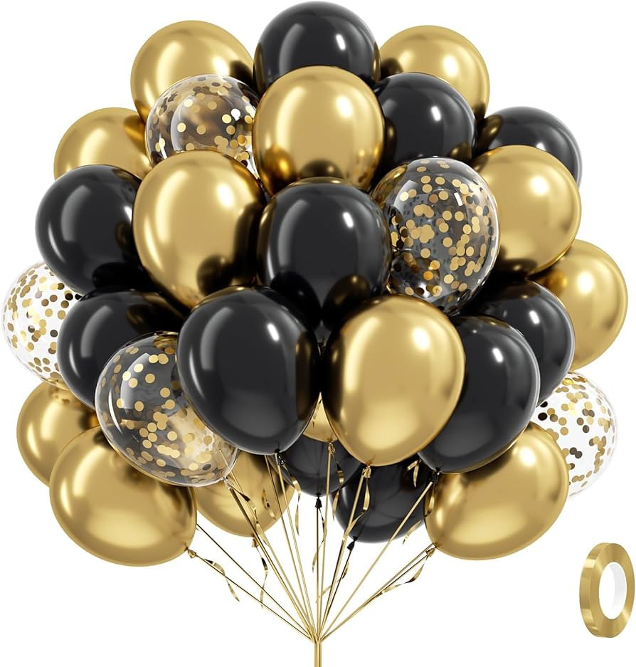 Black and Gold Balloons, 60pcs 12inch Black Metallic Gold Confetti Balloons for Graduation 2025 A... | Amazon (US)