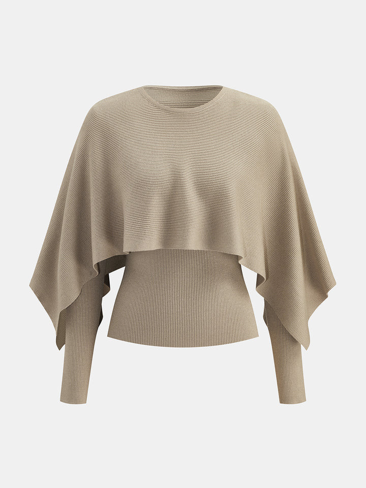 Knit Cape & Wool Blend Rib Top Two\u2011Piece Set | Commense