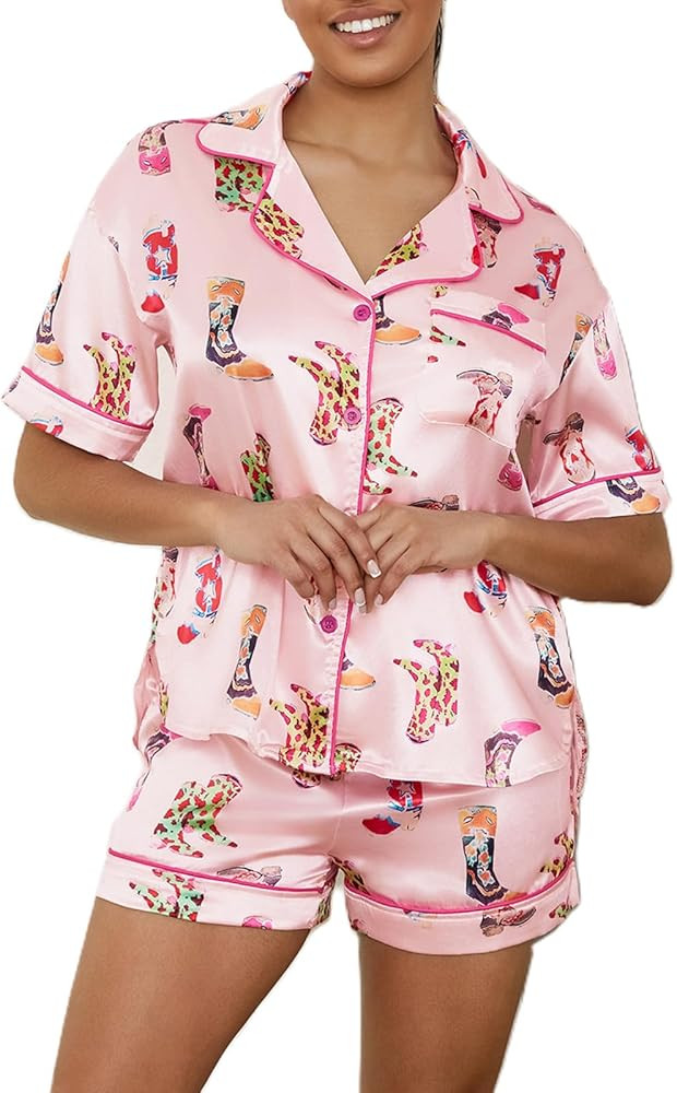 Women Cute Fruit Printing Pajamas Set Lounge Set 2 Piece Casual outfits Set Button Down Oversized... | Amazon (US)