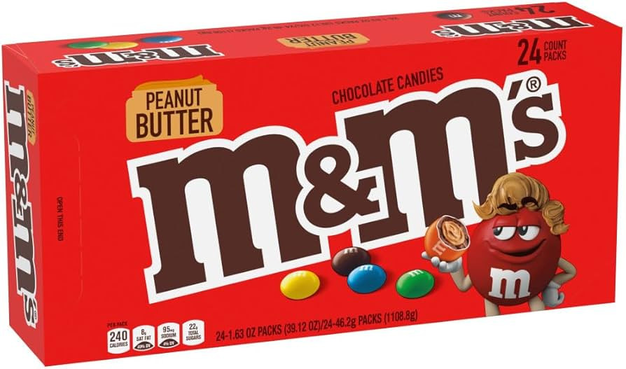 M&M'S Peanut Butter Chocolate Candy, Singles Size, 1.63-Ounce 24-Count Box | Amazon (US)