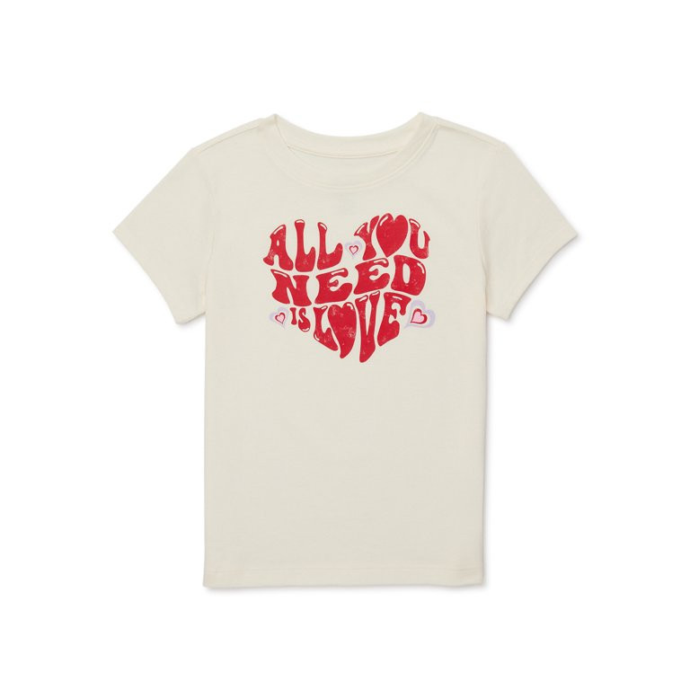 Wonder Nation Girl's Valentines Day Short Sleeve Graphic Tee, Sizes 4-18 | Walmart (US)