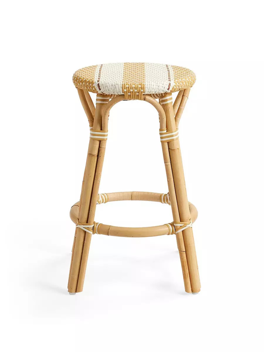 Riviera Rattan Bistro Stripe Backless Counter Stool | Serena and Lily