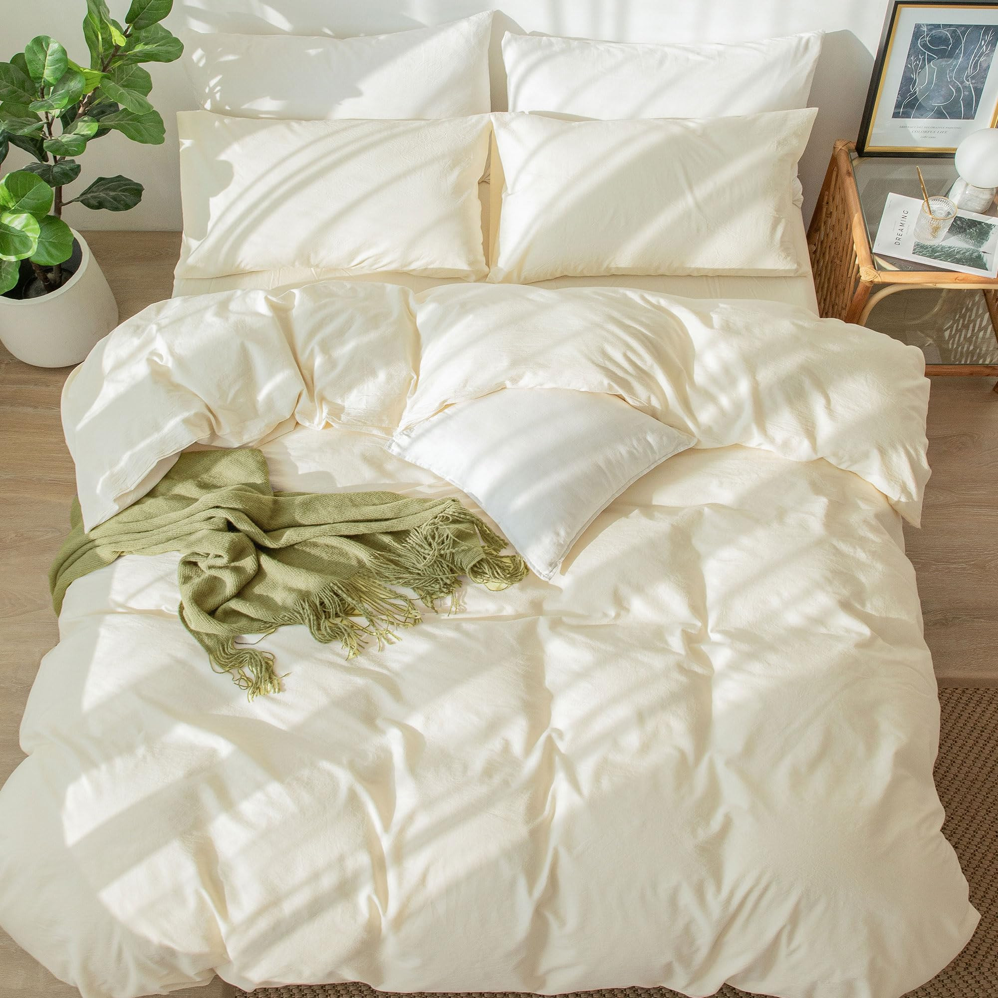 MooMee Duvet Cover Set, 100% Washed Cotton, Linen-Like Textured, Breathable, Durable, Soft Comfy ... | Amazon (US)