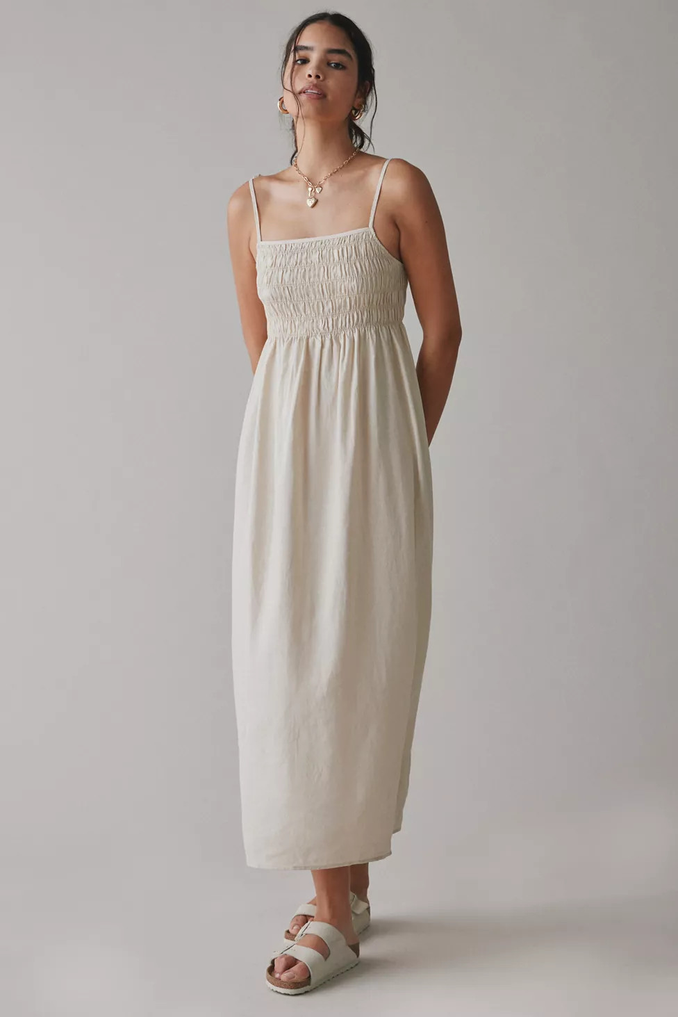 ReMADE By UO Made In LA EcoVero™ Linen Smocked Maxi Dress | Urban Outfitters (US and RoW)