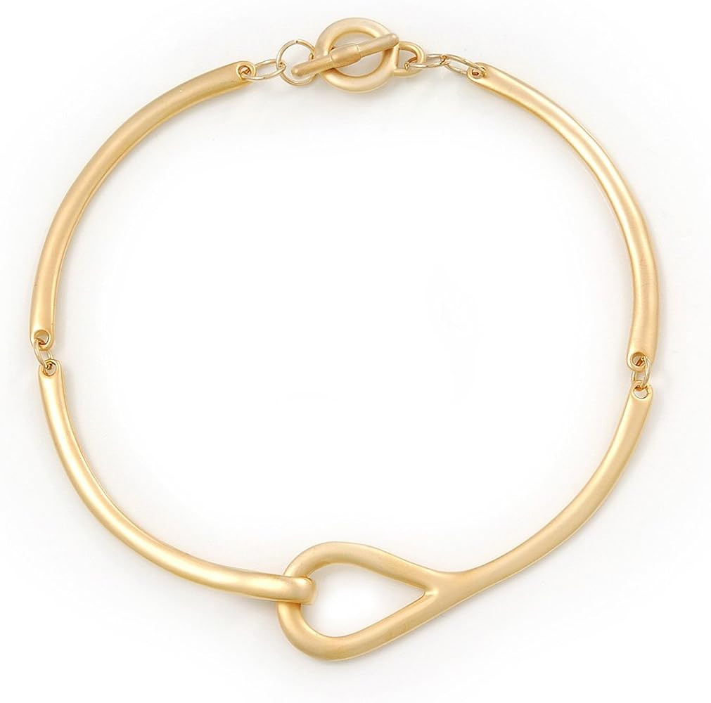 Brushed Gold 'Loop' Choker Necklace with T-Bar Closure - 33cm Length | Amazon (US)