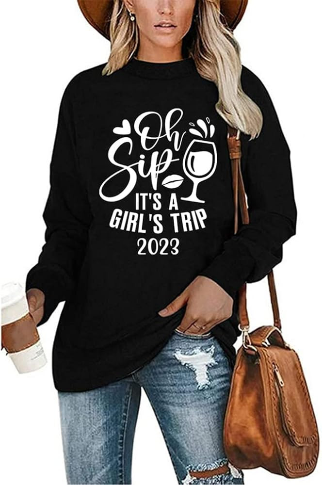 FORHVIPS Oh Sip It's A Girl's Trip 2023 T Shirt Women Casual Long Sleeve Holiday Shirts Travel Fa... | Amazon (US)