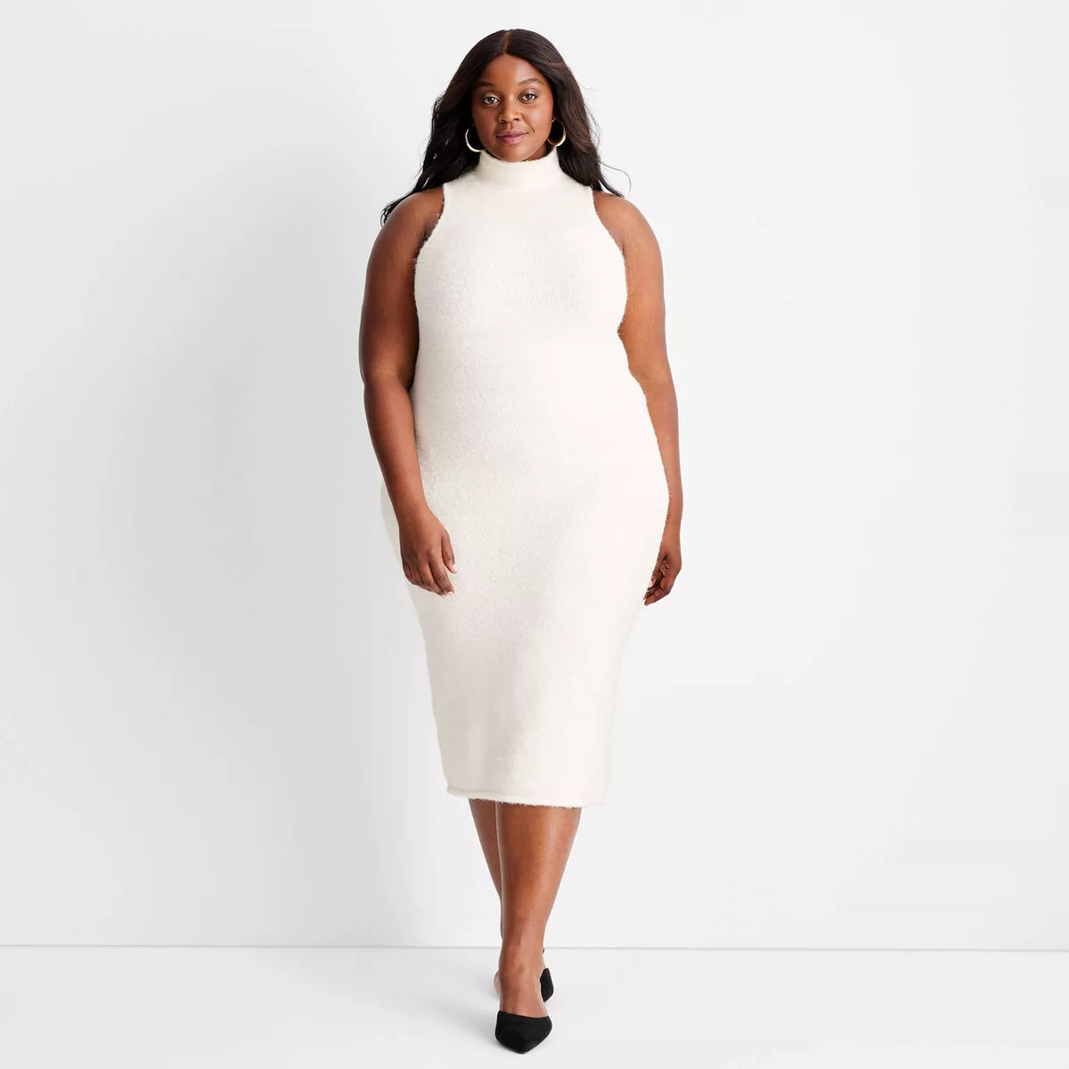 Women's Sleeveless Fuzzy Sweater Midi Dress - Future Collective Cream XXL | Target