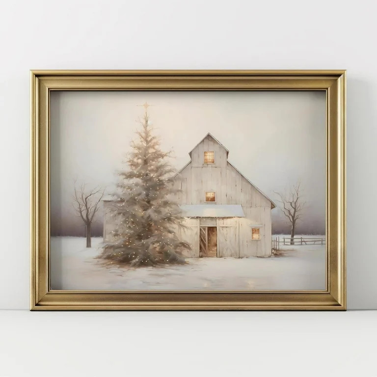 Winter Wall Art Rustic Barn Poster Christmas Tree Wall Decor Canvas Art Prints Painting Picture A... | Walmart (US)