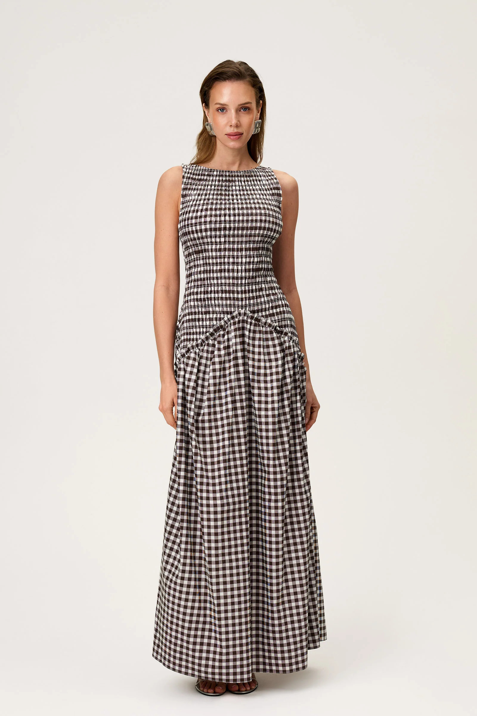 Smocked Madrid Dress in Brown - Shop now | ADOORE