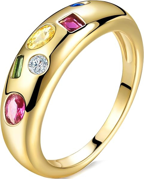 AllenCOCO Chunky Gold Plated Rings for Women - Trendy Cubic Zirconia 14k Gold Filled Stackable Ri... | Amazon (US)