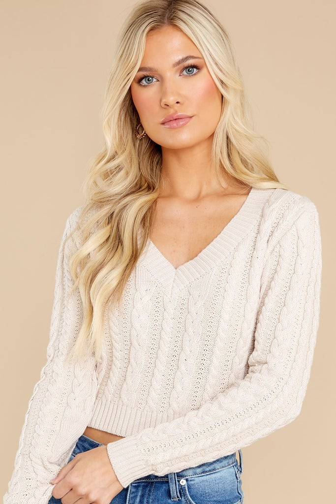 Making Me Blush Beige Sweater | Red Dress 