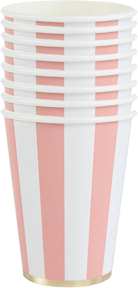 Bonjour F\u00eate Pink Cabana Stripe Paper Party Cups | Disposable Cups for Valentine's Day, Baby... | Amazon (US)