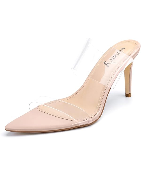 vivianly Clear Pointed Toe Heels Sandals Transparent Strap Stiletto High Heels Slip on Mules for ... | Amazon (US)