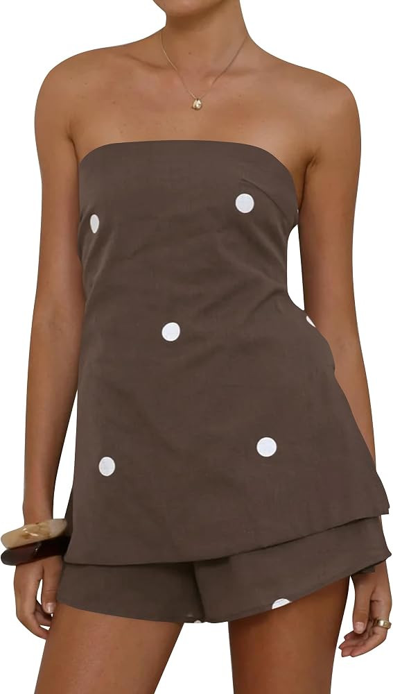 Lauweion 2026 Airport Outfits for Women Polka Dot Short Set Strapless Tube Top and Shorts Summer ... | Amazon (US)