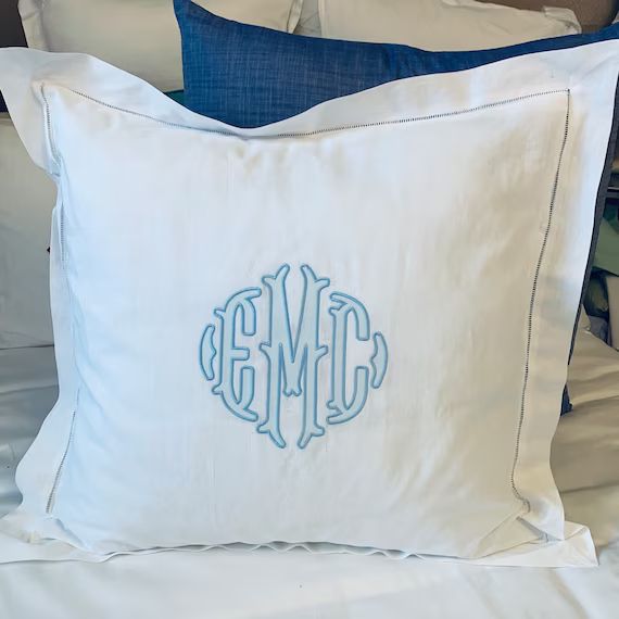 Applique Monogrammed Hemstitch Linen Sham | Etsy | Etsy (US)