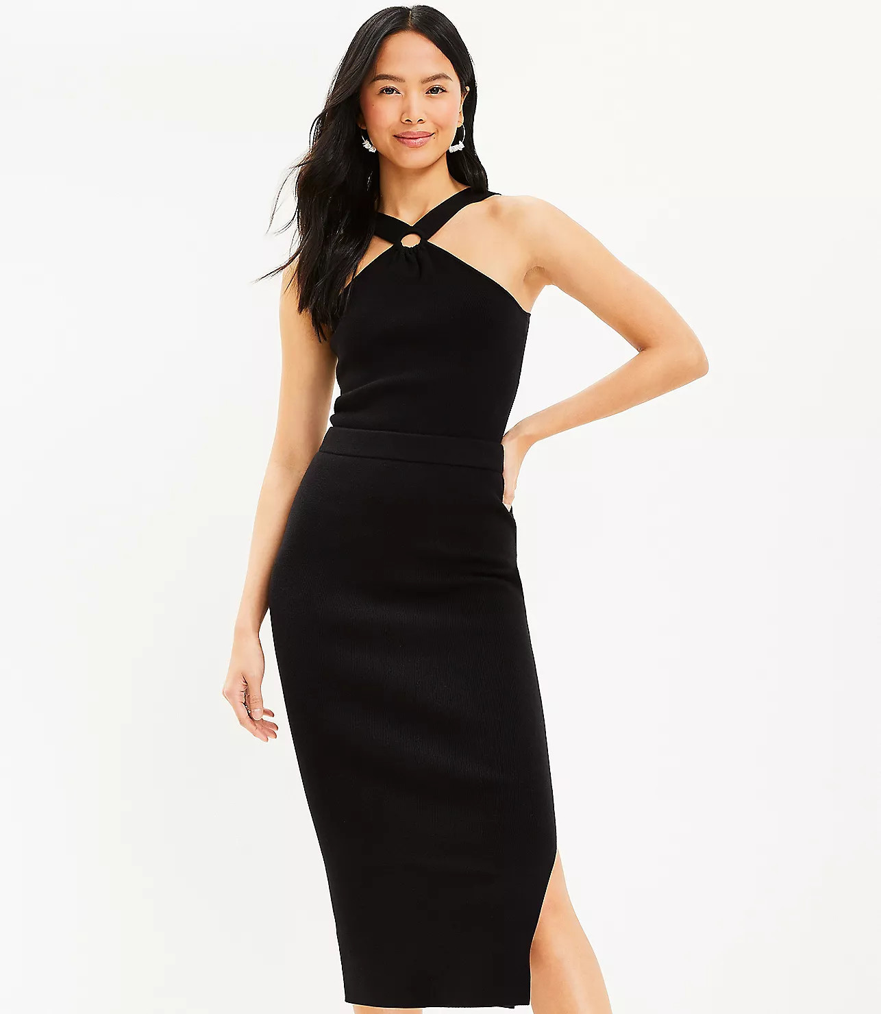 Ribbed Side Slit Midi Sweater Skirt | LOFT