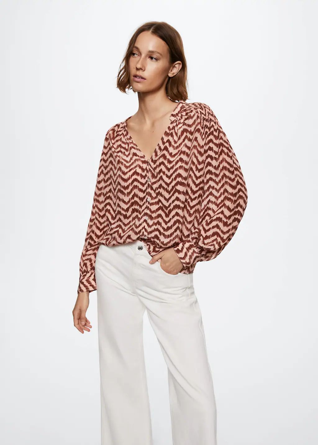 Bicolor  print blouse | MANGO (US)