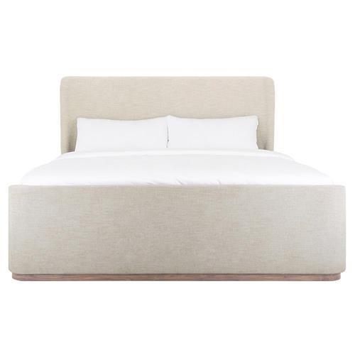 Matteo Modern Classic Beige Performance Brown Wood Wingback Bed - Queen | Kathy Kuo Home