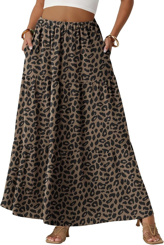 Lepunuo Womens Boho Casual Maxi Skirts Flowy Elastic High Waisted A-Line Long Skirts with Pockets... | Amazon (US)