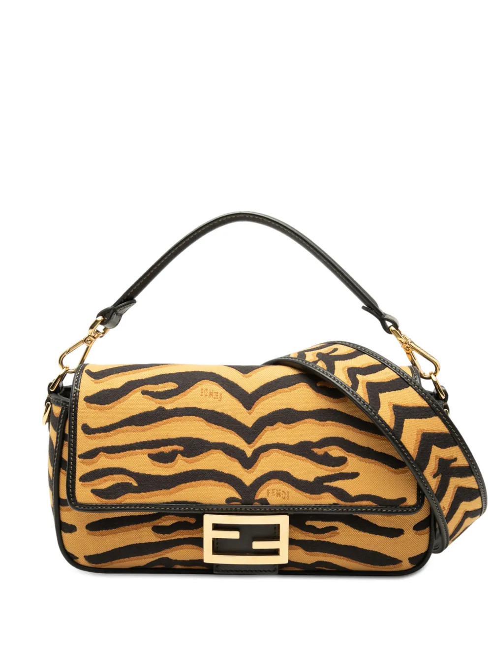 Fendi Pre-Owned 2000-2010 Embroidered Canvas Tiger Print Baguette satchel - Brown | Farfetch Global