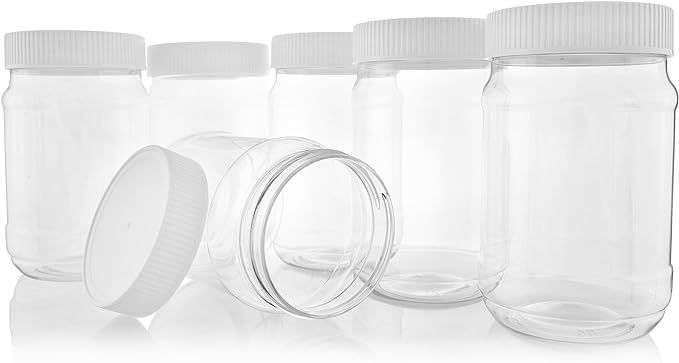 Pinnacle Mercantile Plastic Mason Jars - Screw on Ribbed Lid - 16 ounce-Set 6-Airtight Liner-Meal... | Amazon (US)